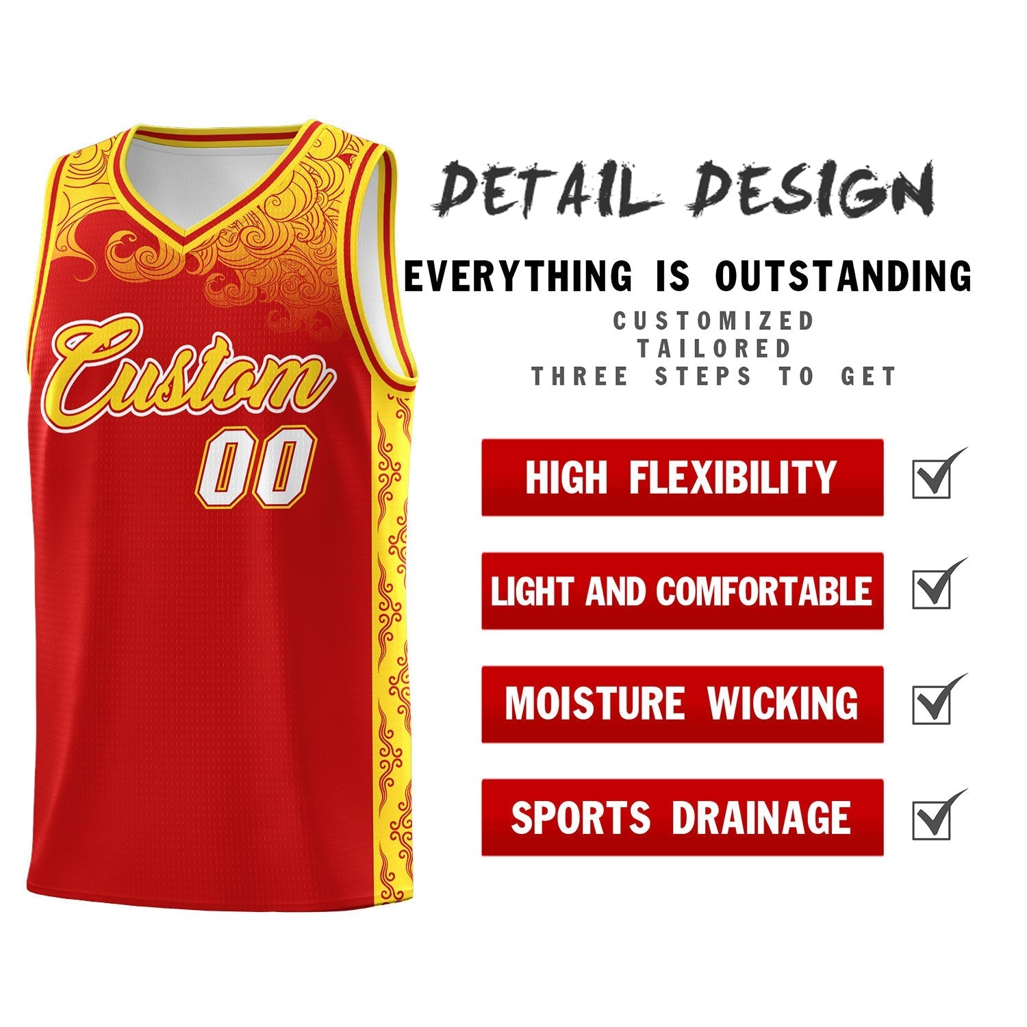 Custom Red Personalized Cloud Pattern Sports Kits Uniform Basketball Jersey|KXKSHOP