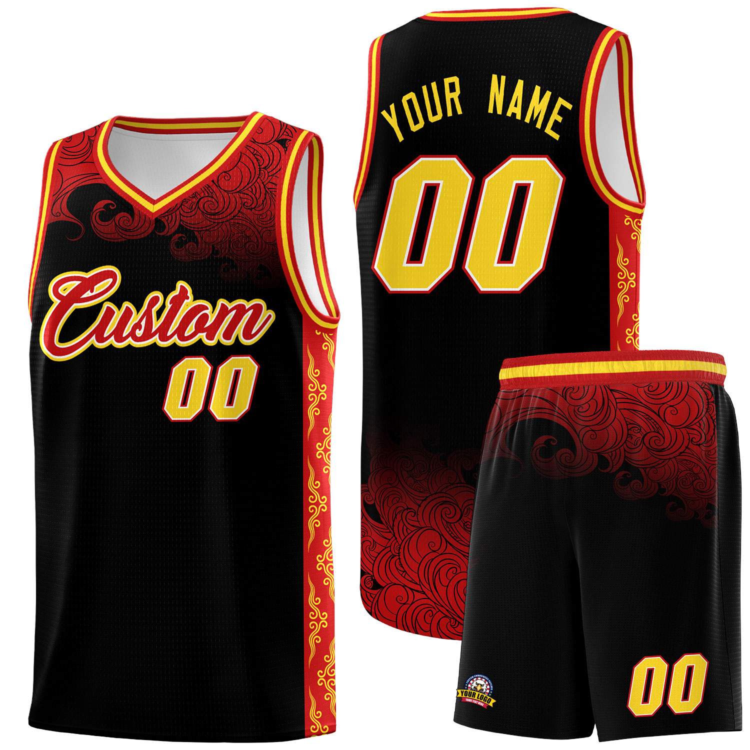 Custom Black Personalized Cloud Pattern Sports Kits Uniform Basketball Jersey|KXKSHOP