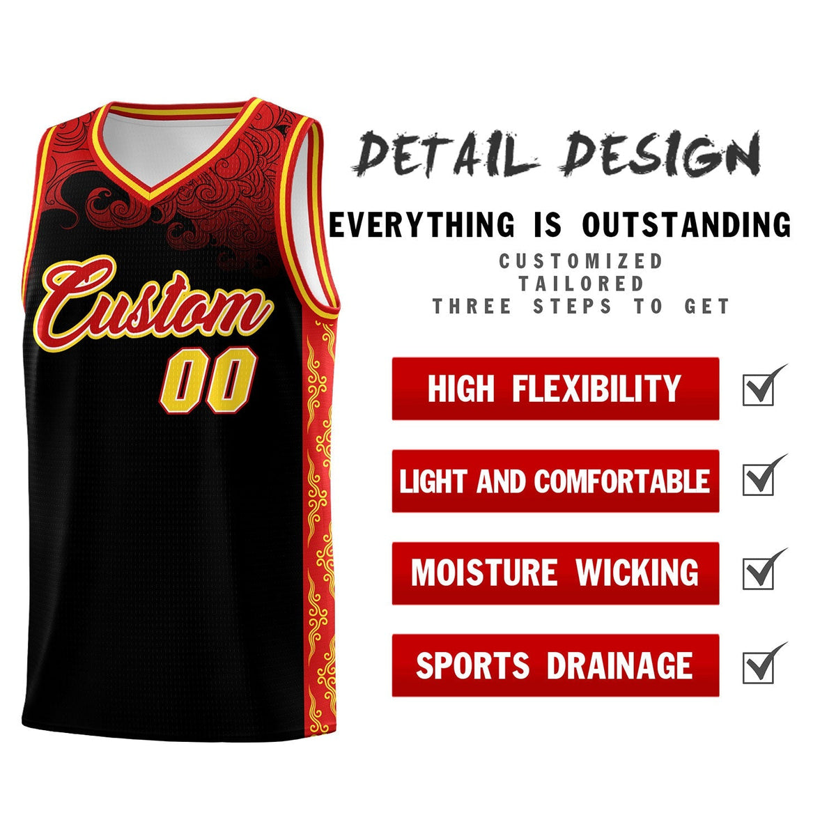 Custom Black Personalized Cloud Pattern Sports Kits Uniform Basketball Jersey|KXKSHOP