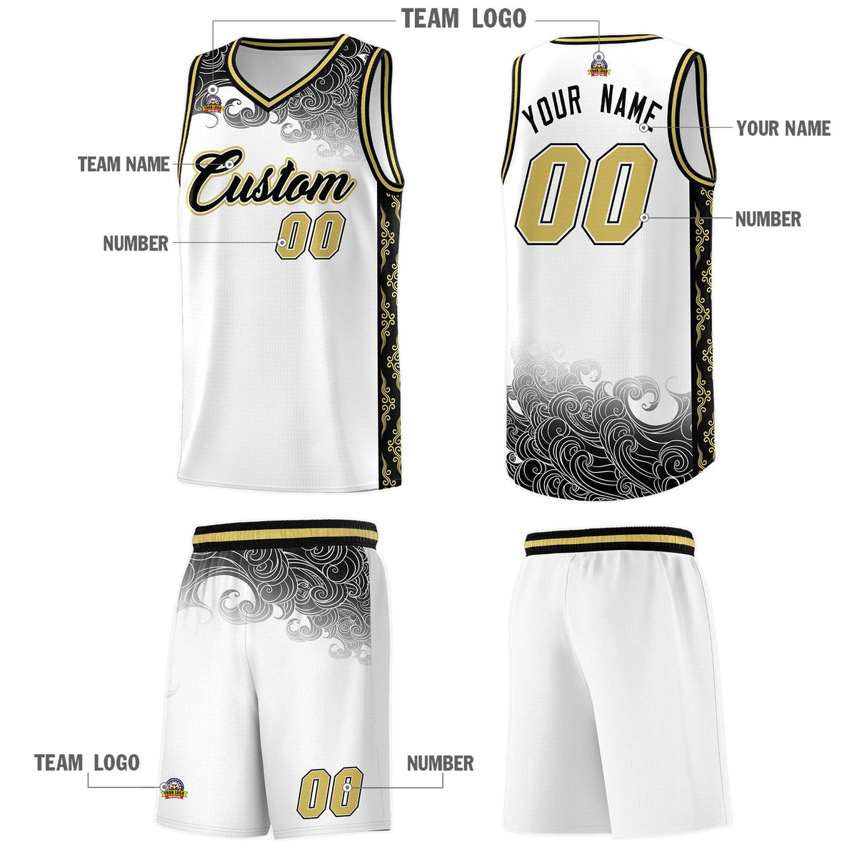 Custom White Personalized Cloud Pattern Sports Kits Uniform Basketball Jersey|KXKSHOP