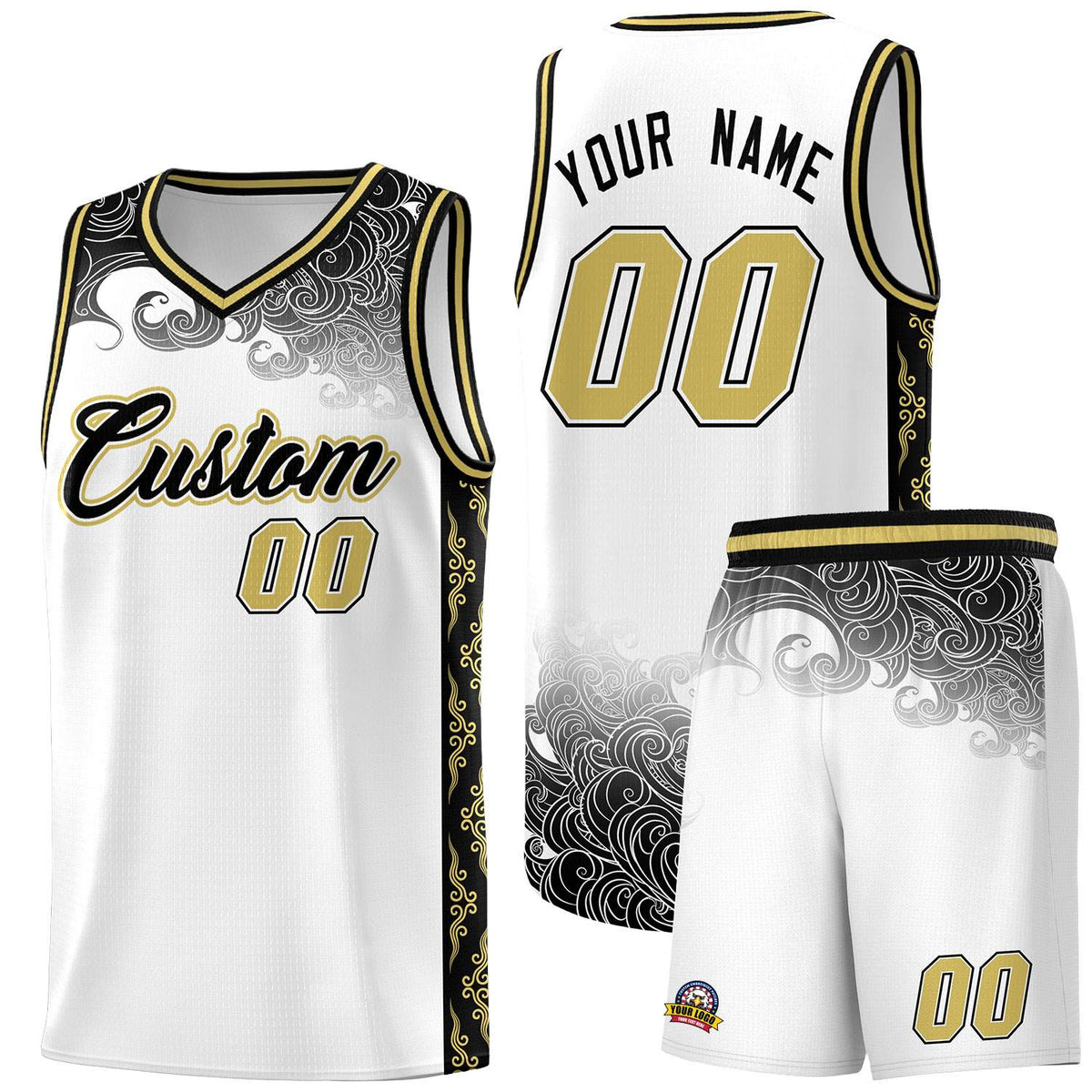 Custom White Personalized Cloud Pattern Sports Kits Uniform Basketball Jersey|KXKSHOP