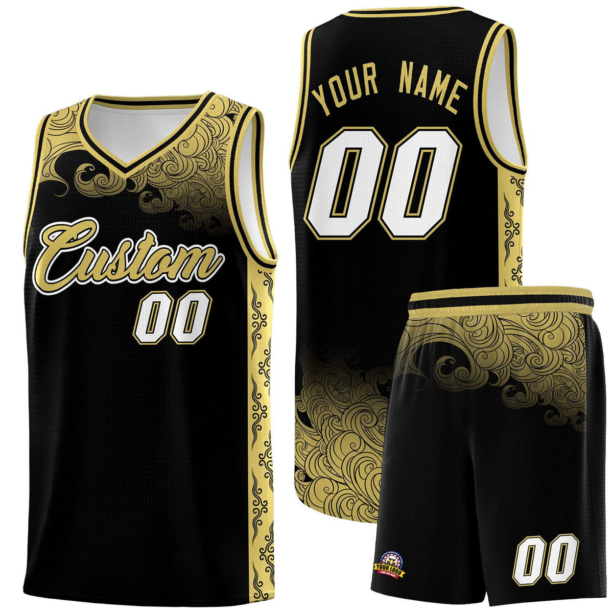 Custom Black Personalized Cloud Pattern Sports Kits Uniform Basketball Jersey|KXKSHOP