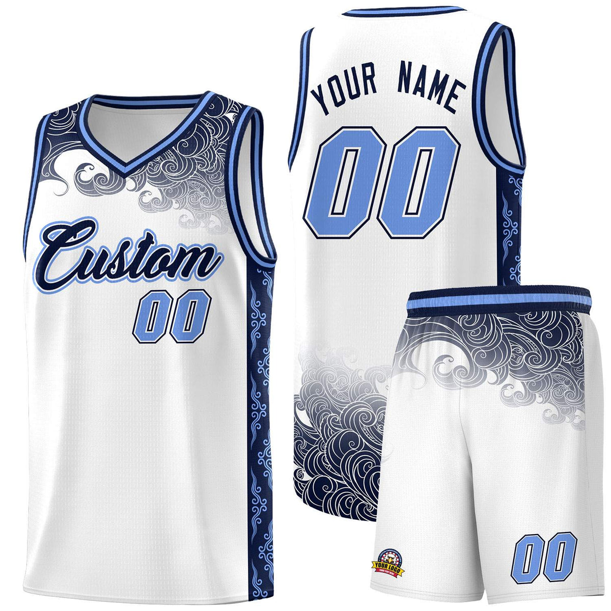 Custom White Personalized Cloud Pattern Sports Kits Uniform Basketball Jersey|KXKSHOP