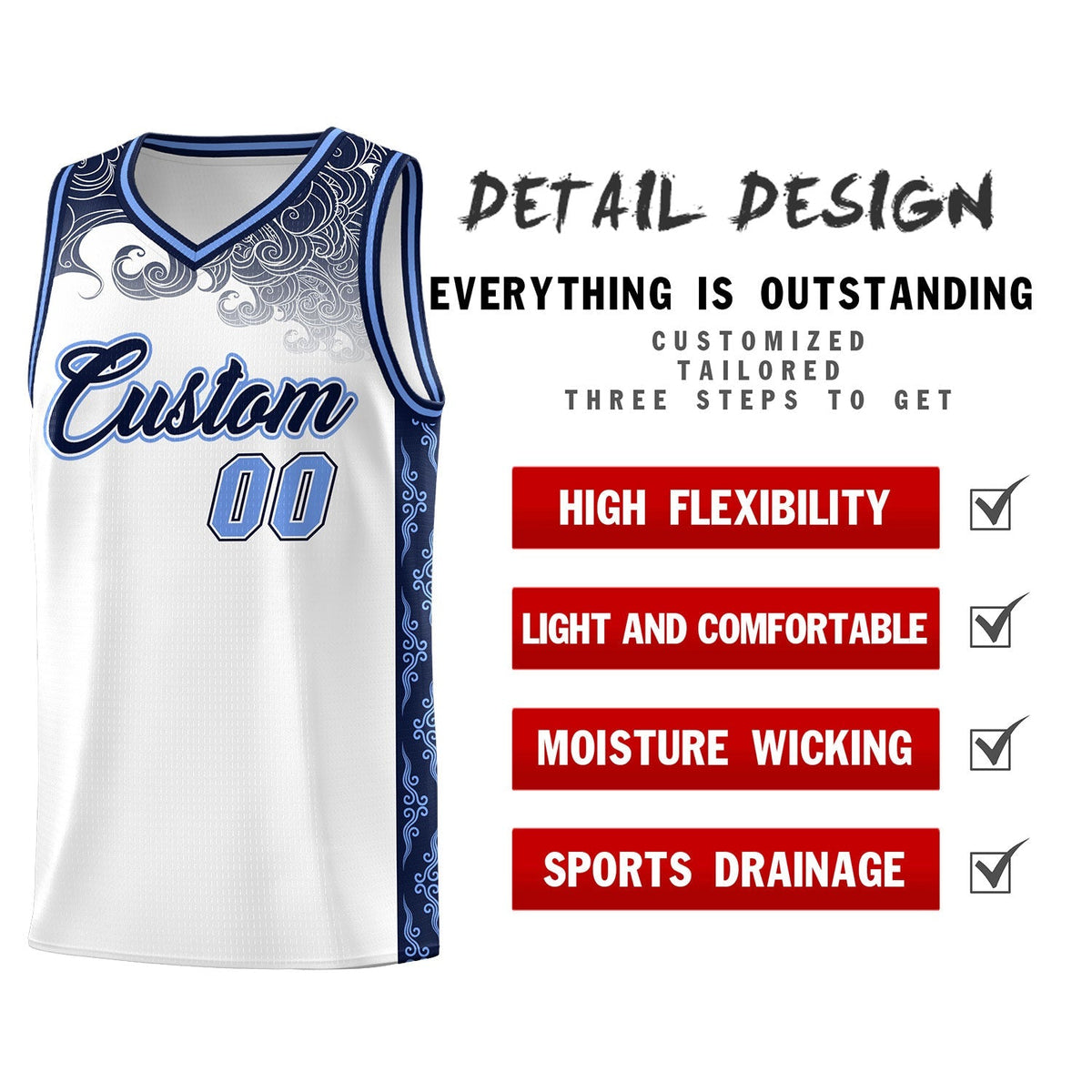 Custom White Personalized Cloud Pattern Sports Kits Uniform Basketball Jersey|KXKSHOP