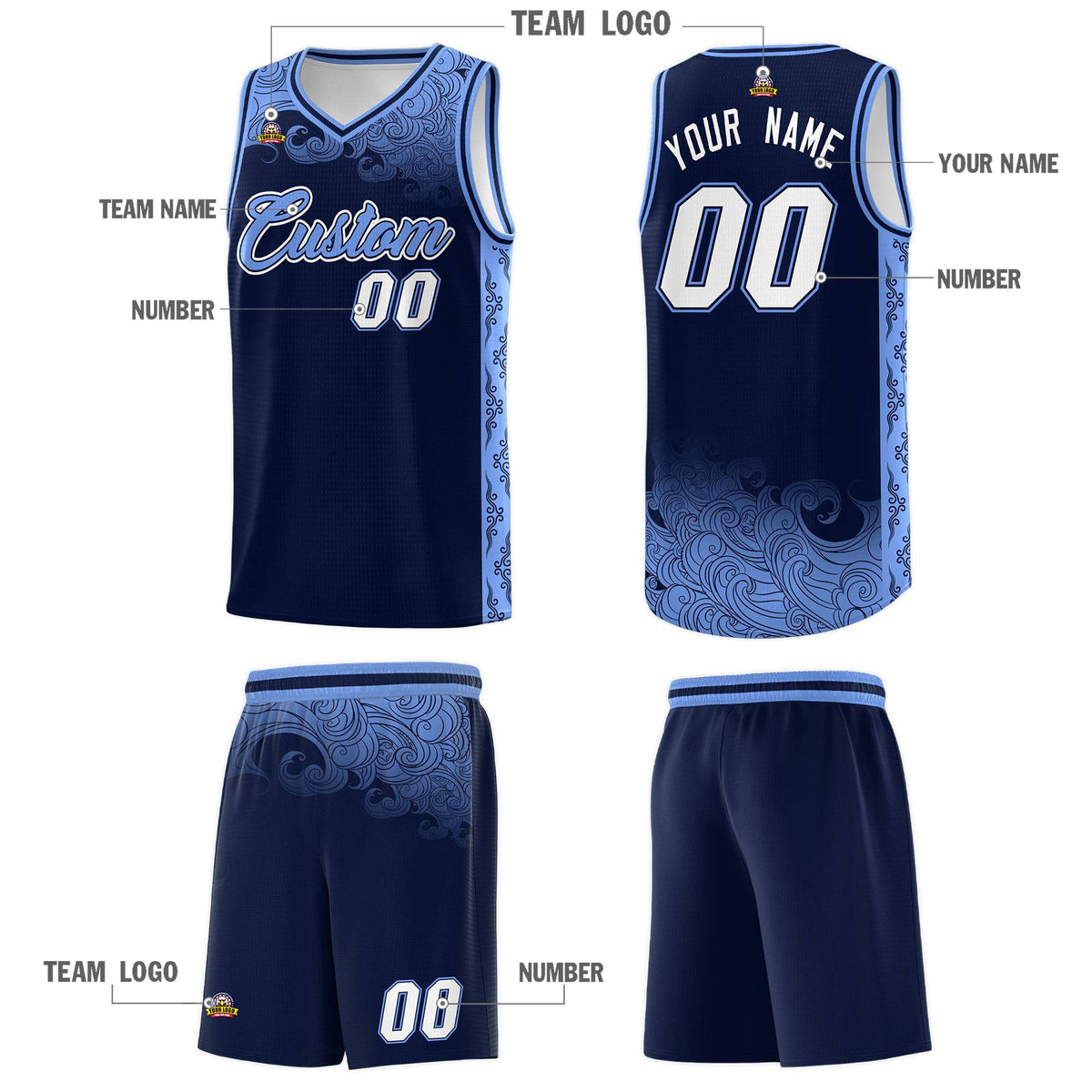 Custom Navy Personalized Cloud Pattern Sports Kits Uniform Basketball Jersey|KXKSHOP