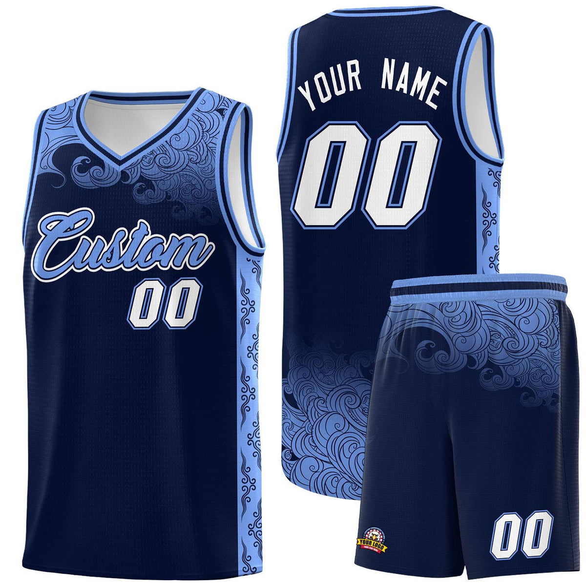 Custom Navy Personalized Cloud Pattern Sports Kits Uniform Basketball Jersey|KXKSHOP