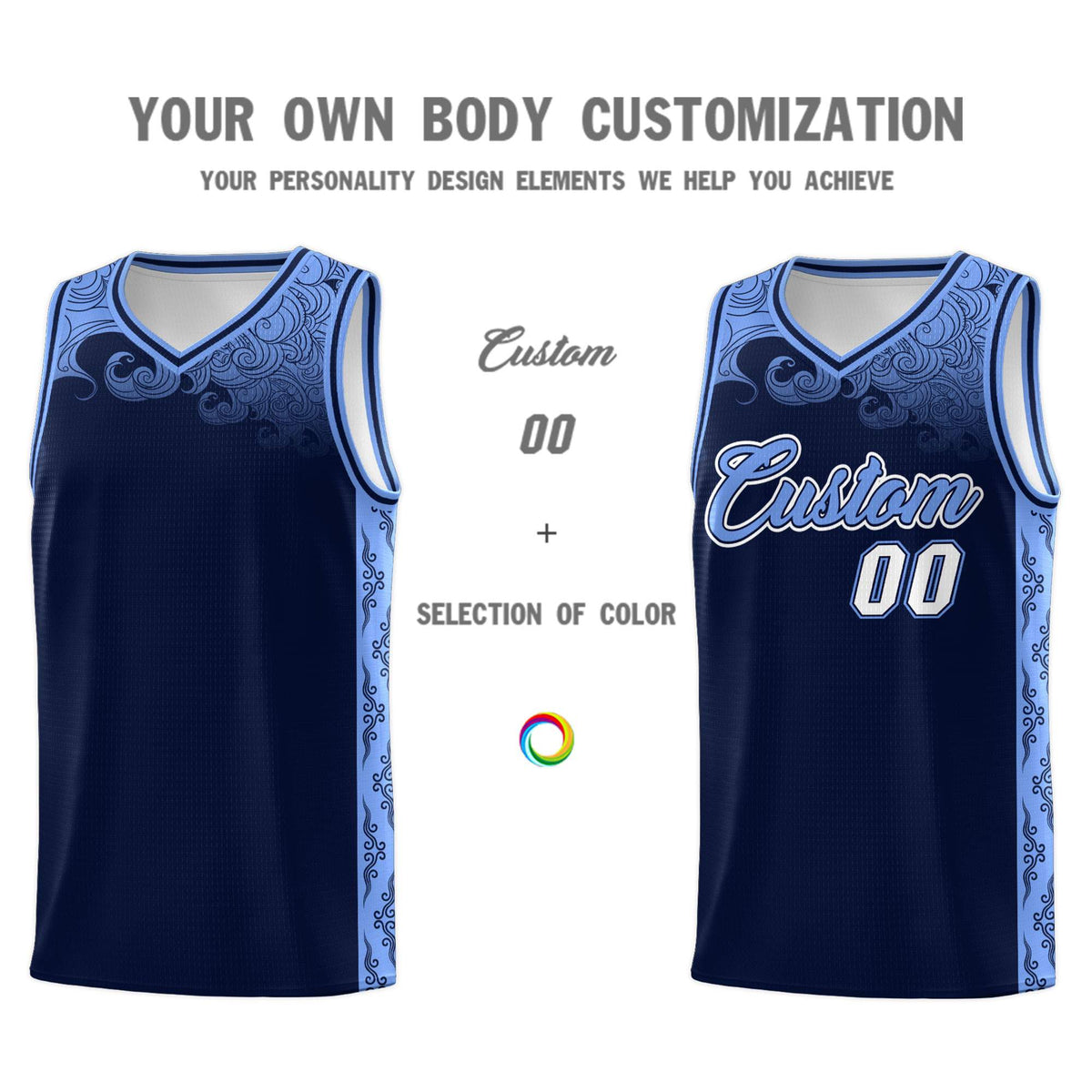 Custom Navy Personalized Cloud Pattern Sports Kits Uniform Basketball Jersey|KXKSHOP
