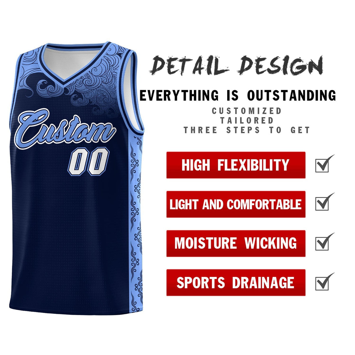 Custom Navy Personalized Cloud Pattern Sports Kits Uniform Basketball Jersey|KXKSHOP