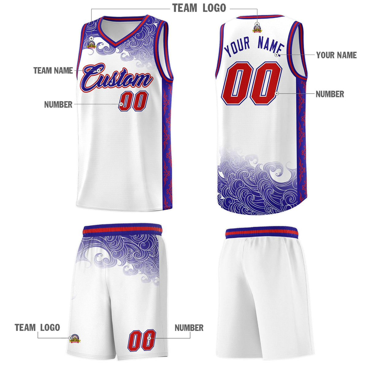 Custom White Personalized Cloud Pattern Sports Kits Uniform Basketball Jersey|KXKSHOP