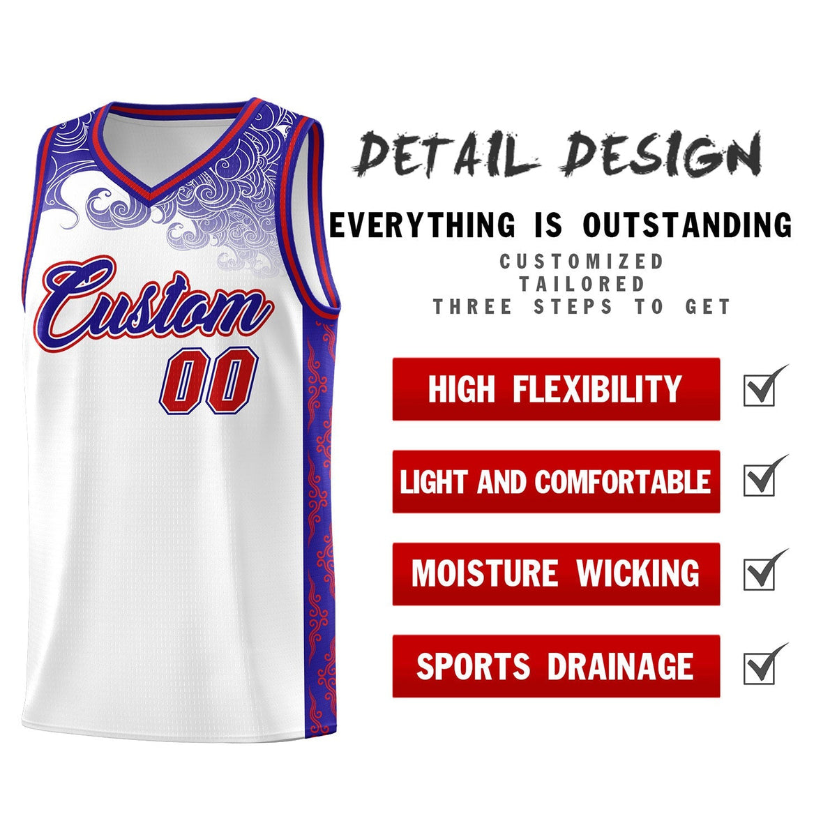 Custom White Personalized Cloud Pattern Sports Kits Uniform Basketball Jersey|KXKSHOP