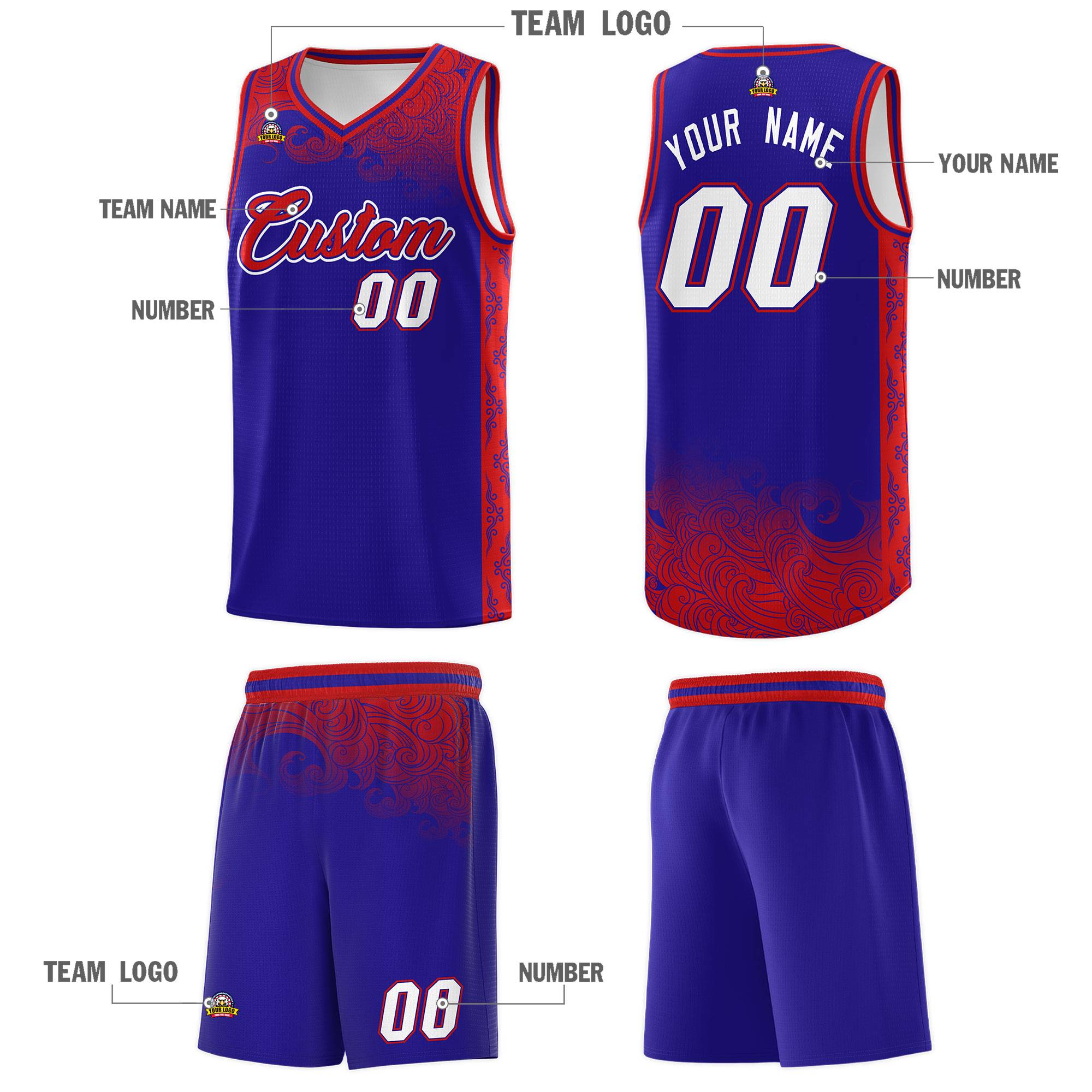 Custom Royal Personalized Cloud Pattern Sports Kits Uniform Basketball Jersey|KXKSHOP
