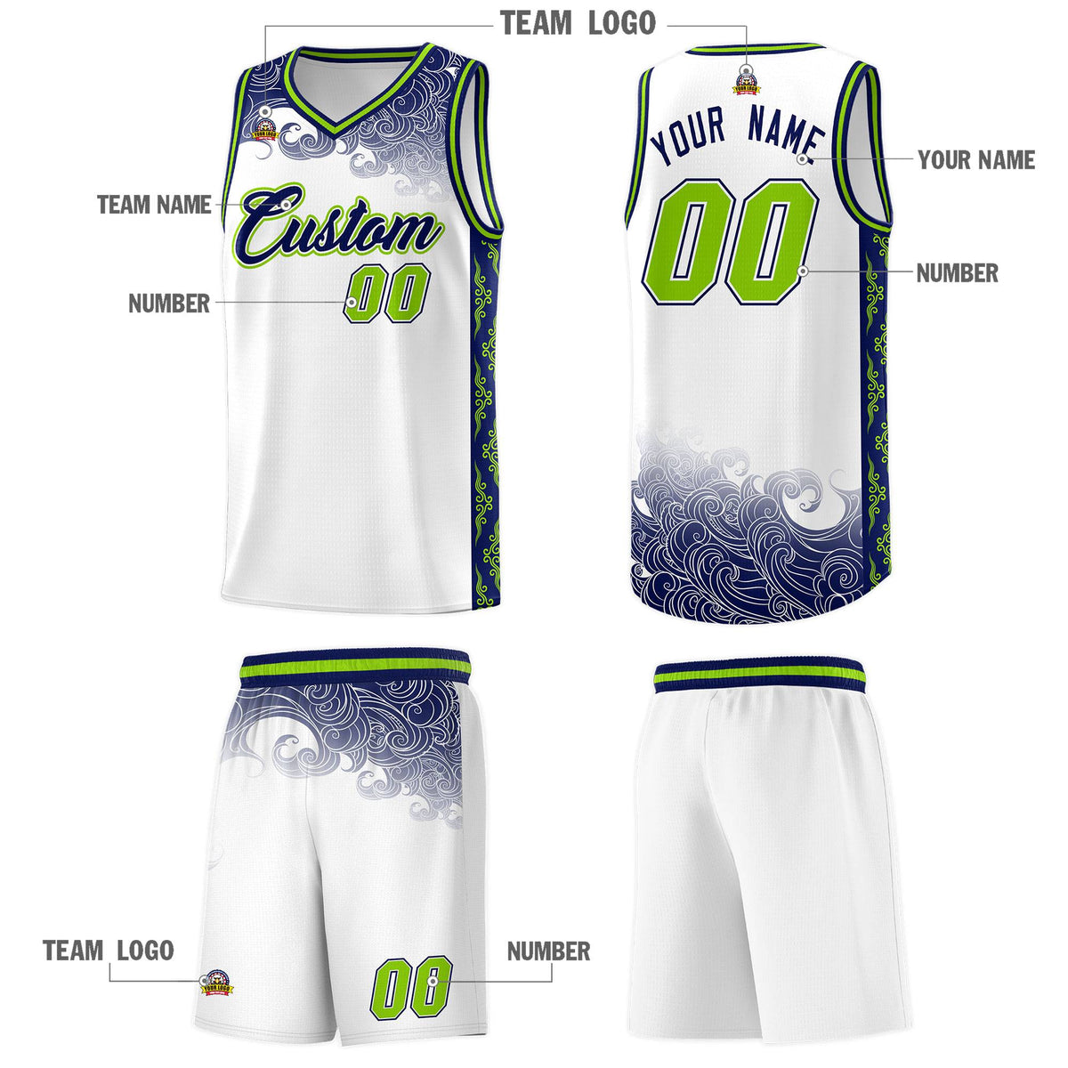 Custom White Personalized Cloud Pattern Sports Kits Uniform Basketball Jersey|KXKSHOP