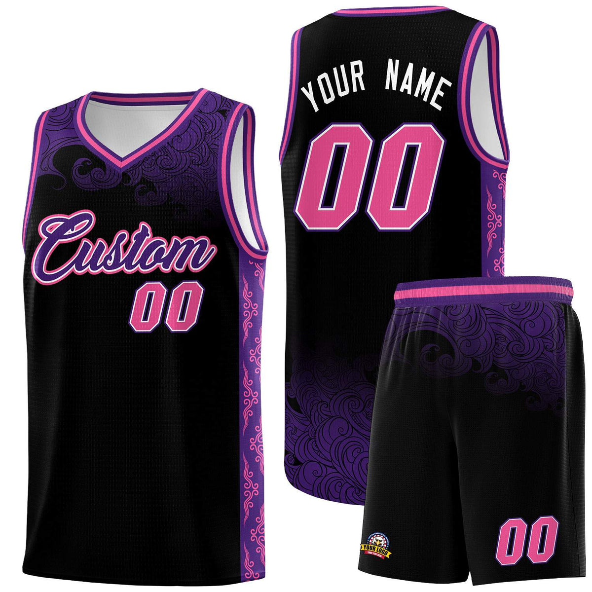 Custom Black Personalized Cloud Pattern Sports Kits Uniform Basketball Jersey|KXKSHOP
