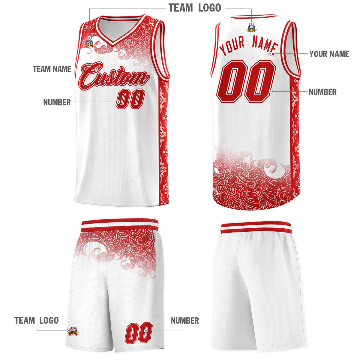 Custom White Personalized Cloud Pattern Sports Kits Uniform Basketball Jersey|KXKSHOP