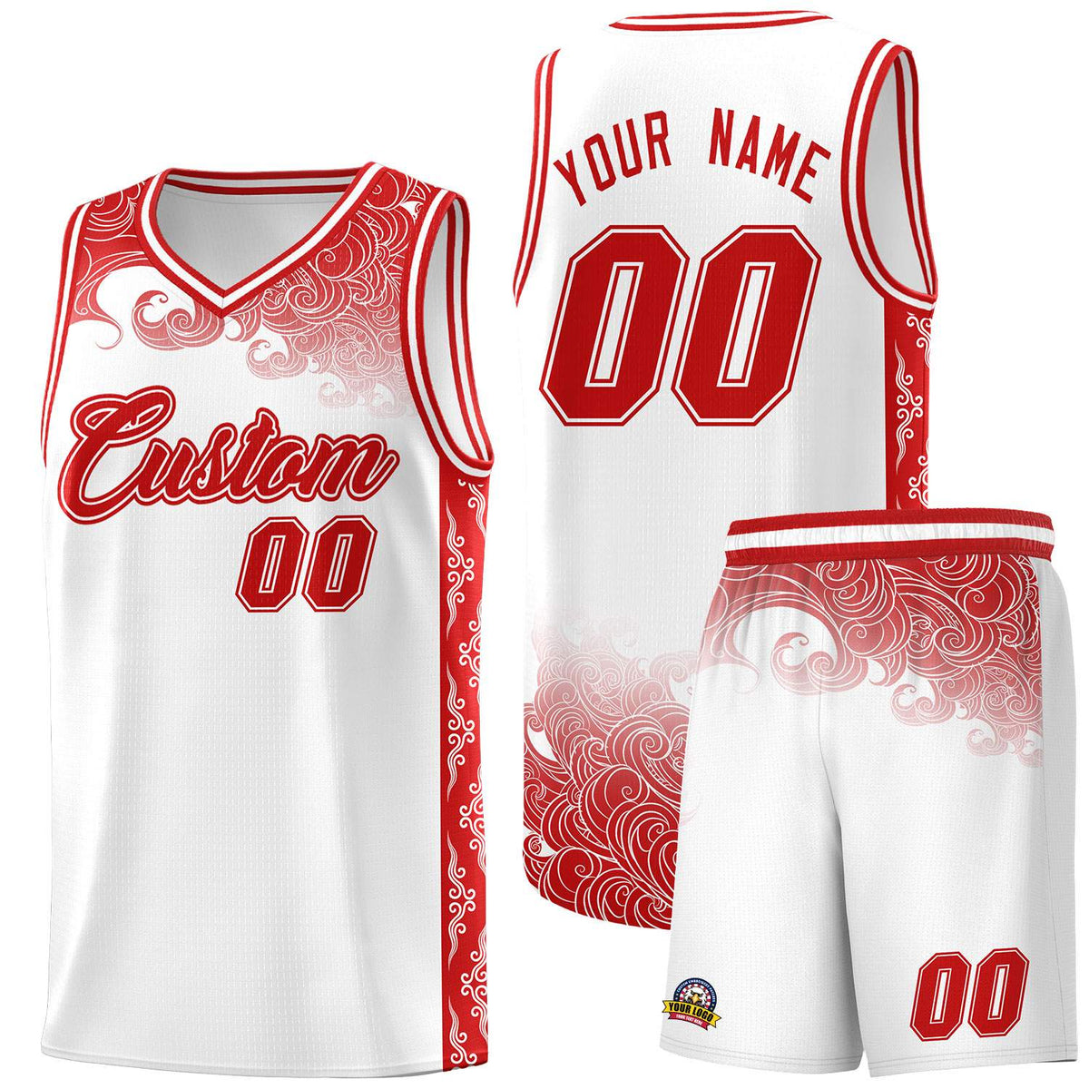 Custom White Personalized Cloud Pattern Sports Kits Uniform Basketball Jersey|KXKSHOP