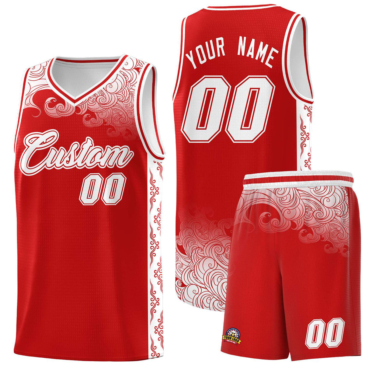 Custom Red Personalized Cloud Pattern Sports Kits Uniform Basketball Jersey|KXKSHOP
