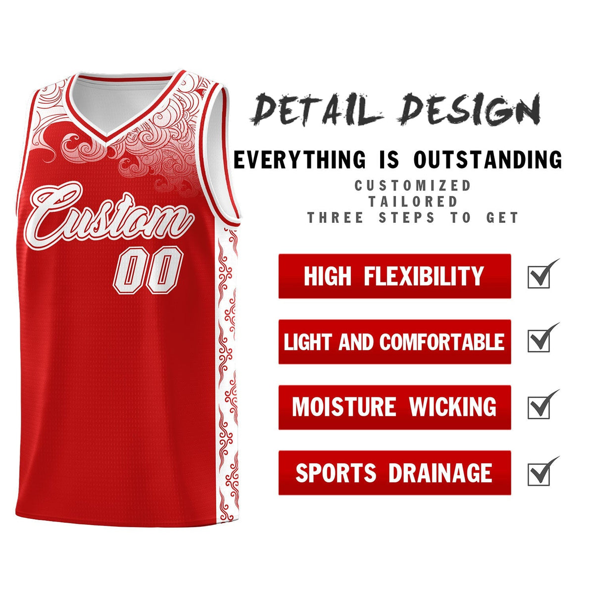 Custom Red Personalized Cloud Pattern Sports Kits Uniform Basketball Jersey|KXKSHOP