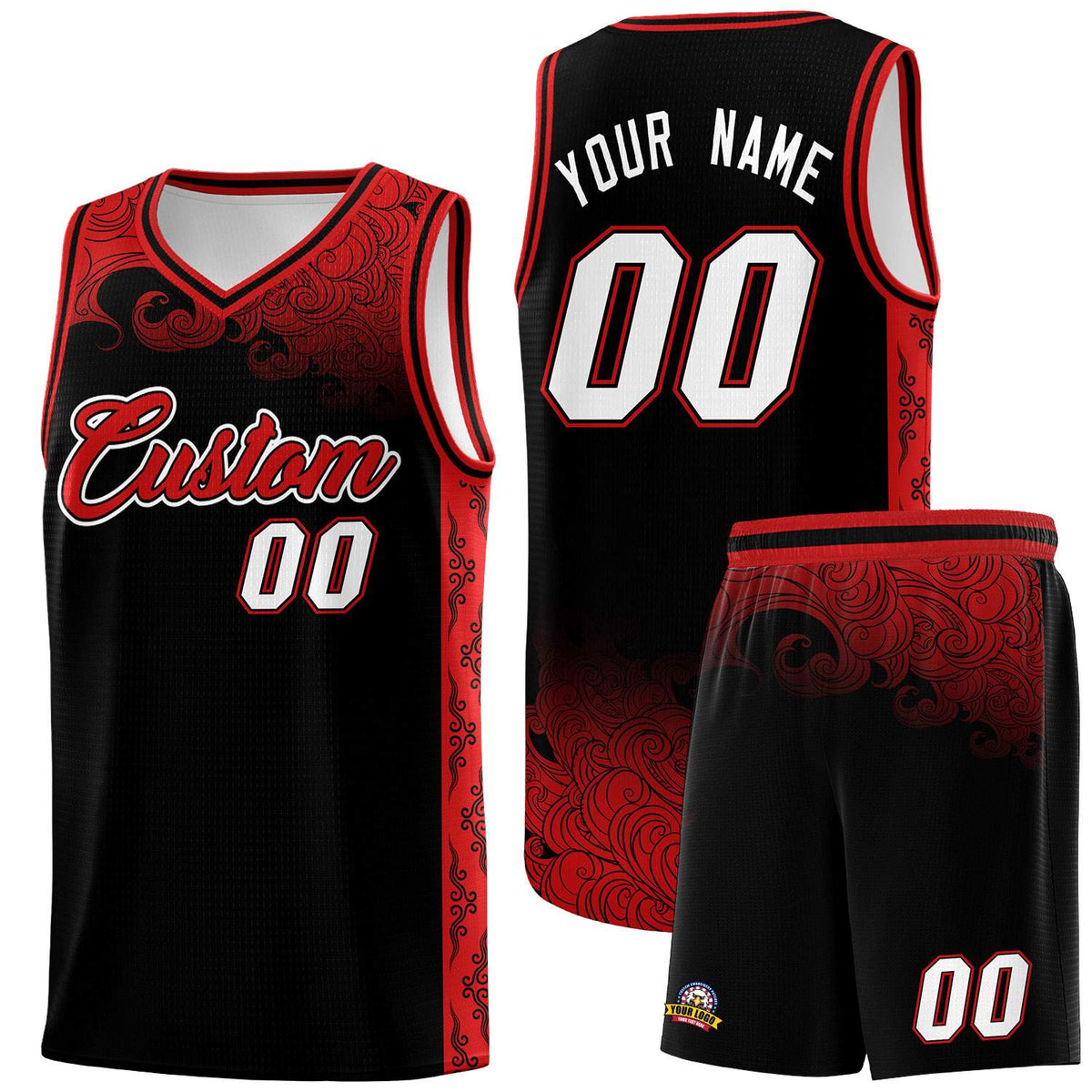 Custom Black Personalized Cloud Pattern Sports Kits Uniform Basketball Jersey|KXKSHOP
