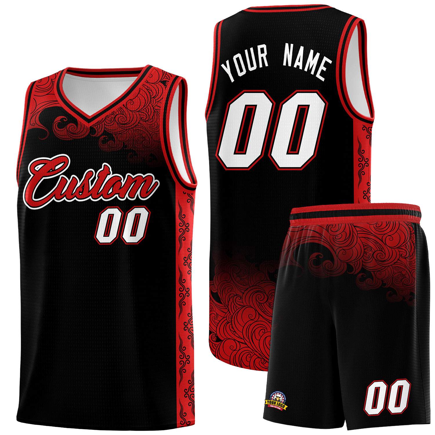 Custom Black Personalized Cloud Pattern Sports Kits Uniform Basketball Jersey|KXKSHOP