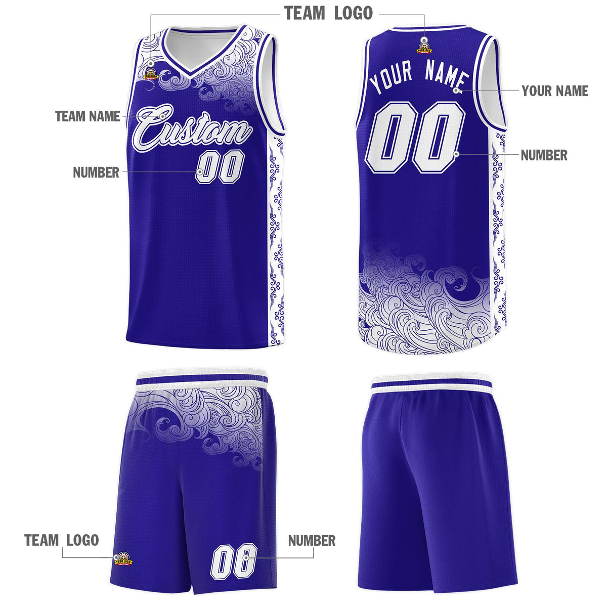 Custom Royal Personalized Cloud Pattern Sports Kits Uniform Basketball Jersey|KXKSHOP