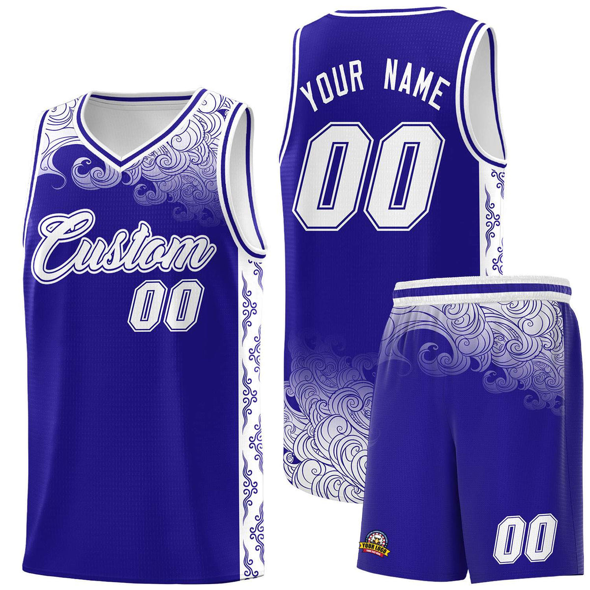 Custom Royal Personalized Cloud Pattern Sports Kits Uniform Basketball Jersey|KXKSHOP