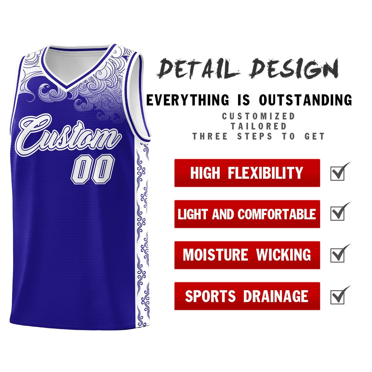 Custom Royal Personalized Cloud Pattern Sports Kits Uniform Basketball Jersey|KXKSHOP