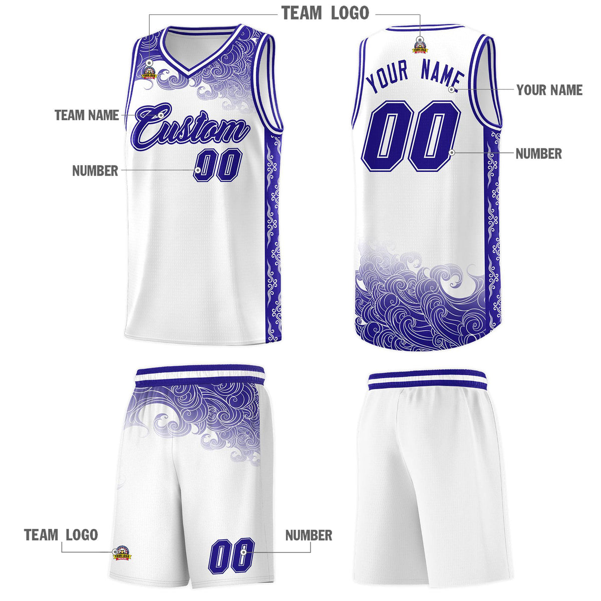 Custom White Personalized Cloud Pattern Sports Kits Uniform Basketball Jersey|KXKSHOP