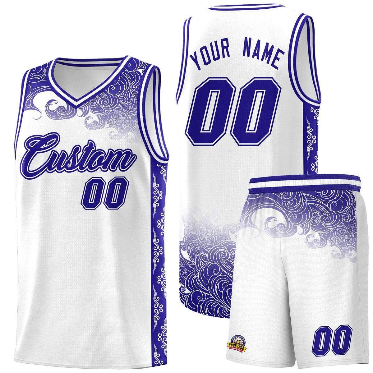 Custom White Personalized Cloud Pattern Sports Kits Uniform Basketball Jersey|KXKSHOP