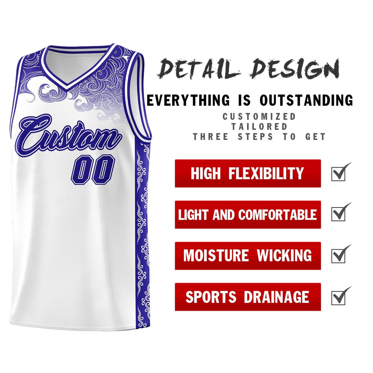 Custom White Personalized Cloud Pattern Sports Kits Uniform Basketball Jersey|KXKSHOP