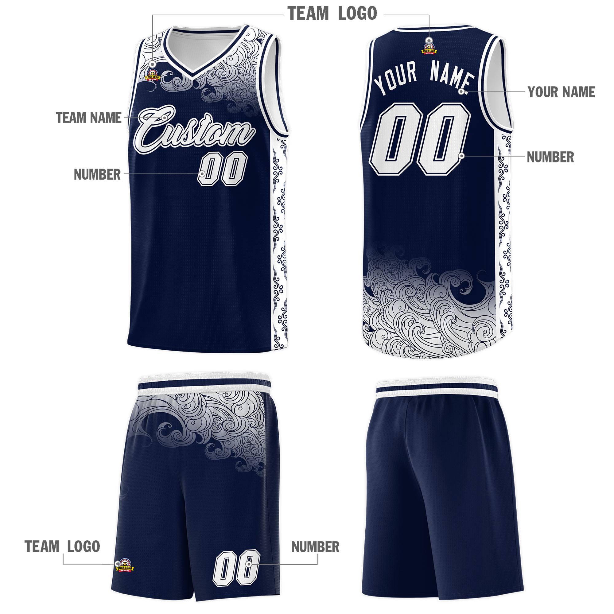 Custom Navy Personalized Cloud Pattern Sports Kits Uniform Basketball Jersey|KXKSHOP