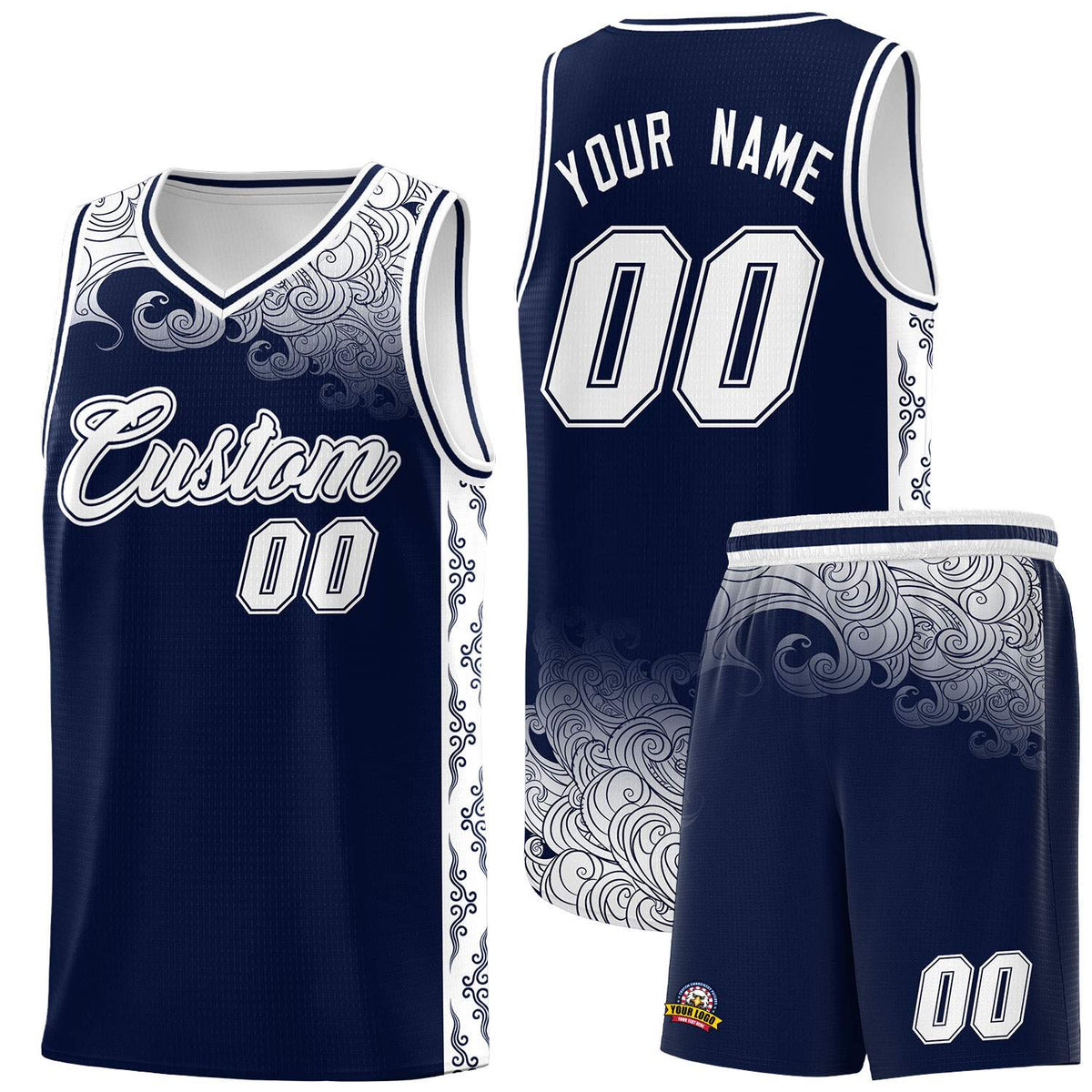 Custom Navy Personalized Cloud Pattern Sports Kits Uniform Basketball Jersey|KXKSHOP