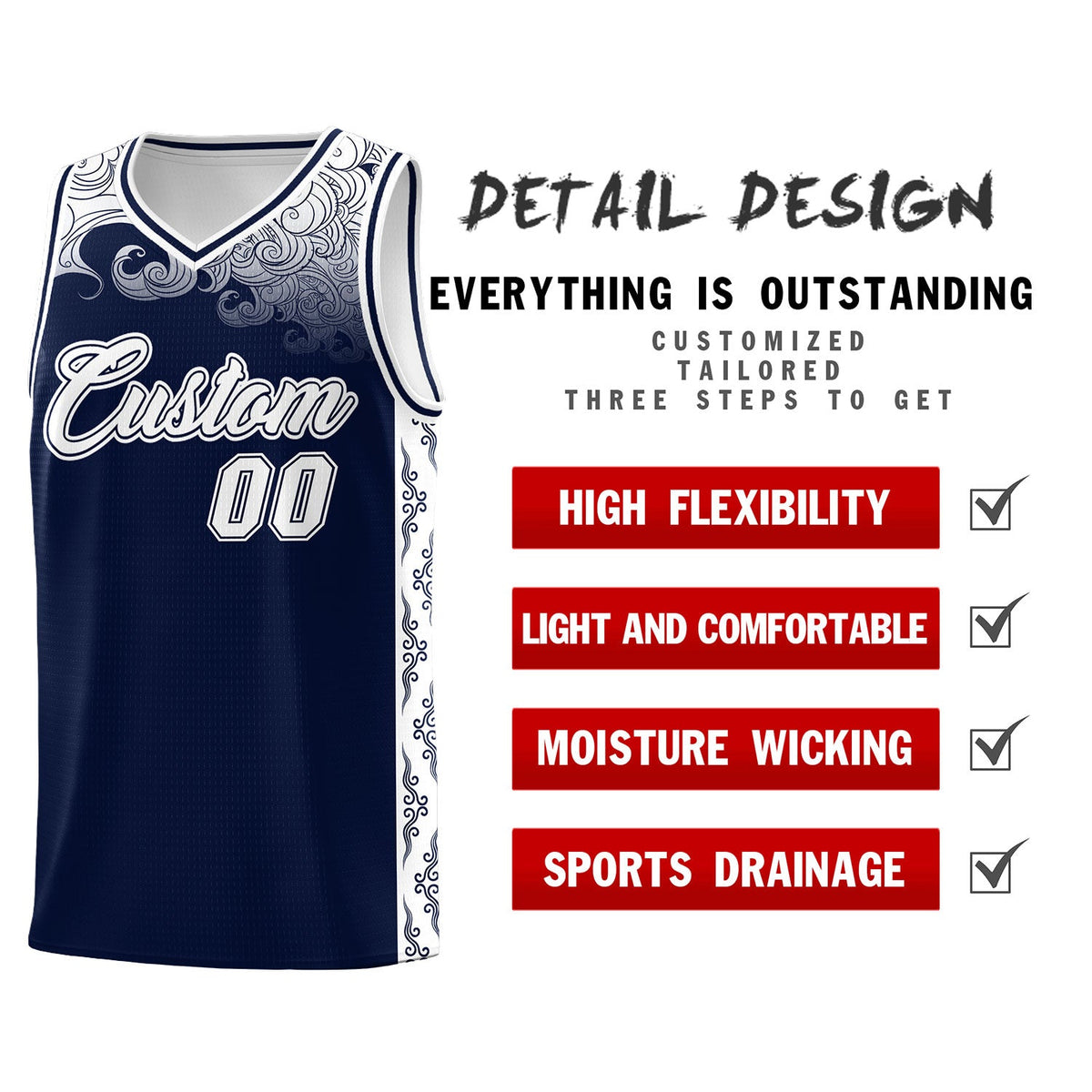 Custom Navy Personalized Cloud Pattern Sports Kits Uniform Basketball Jersey|KXKSHOP