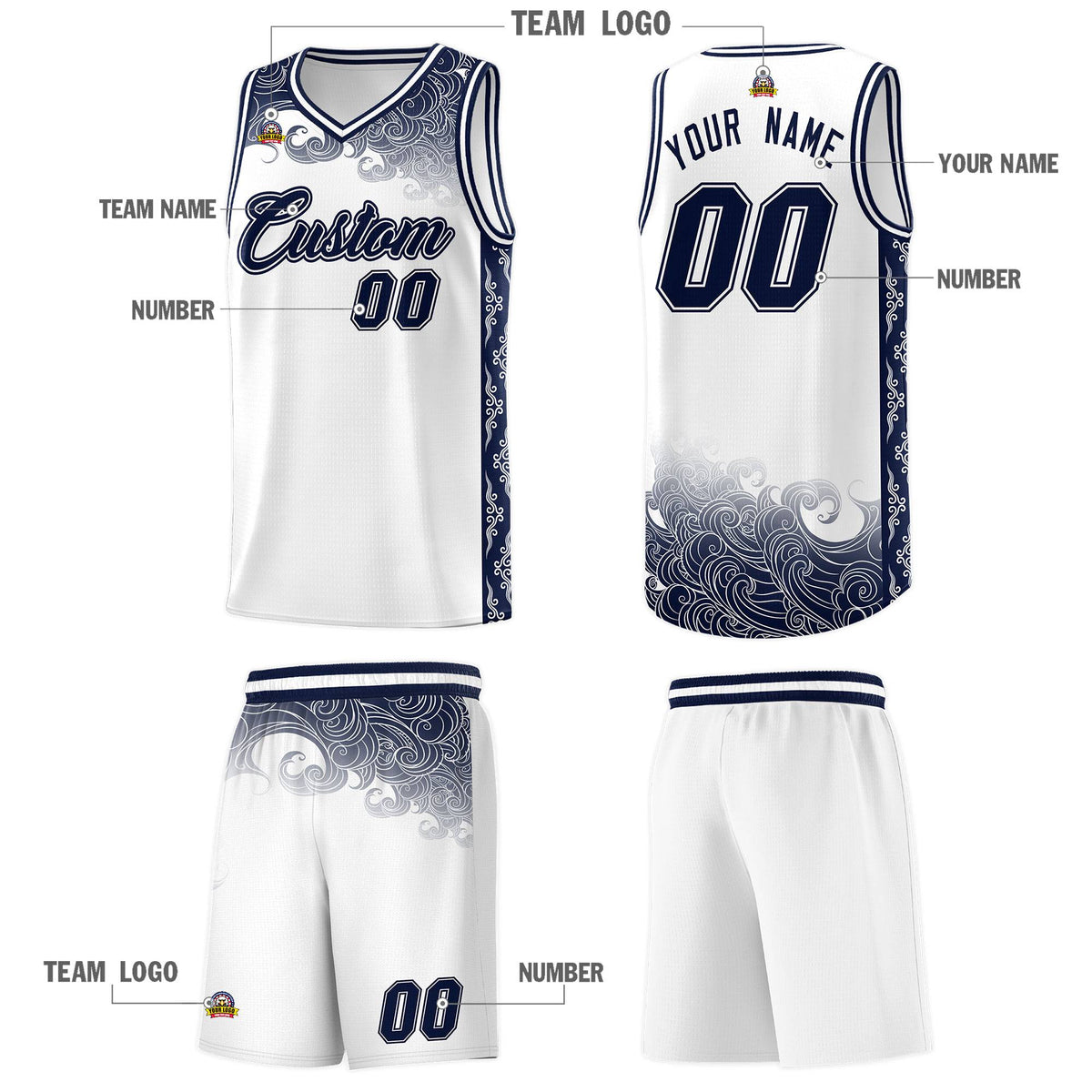 Custom White Personalized Cloud Pattern Sports Kits Uniform Basketball Jersey|KXKSHOP