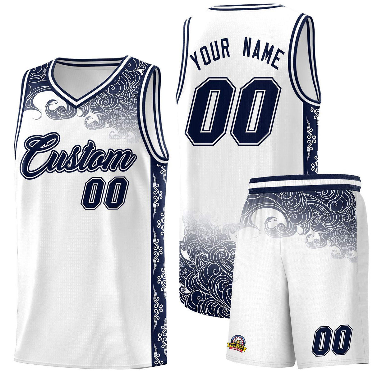 Custom White Personalized Cloud Pattern Sports Kits Uniform Basketball Jersey|KXKSHOP
