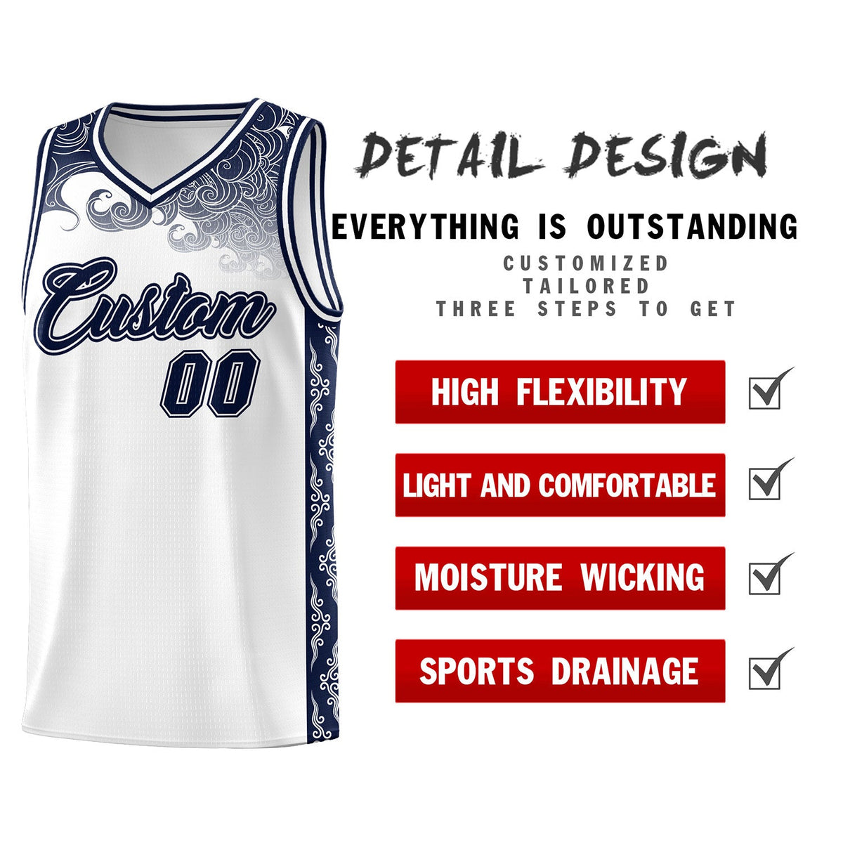 Custom White Personalized Cloud Pattern Sports Kits Uniform Basketball Jersey|KXKSHOP