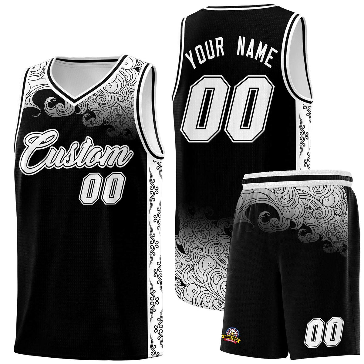 Custom Black Personalized Cloud Pattern Sports Kits Uniform Basketball Jersey|KXKSHOP