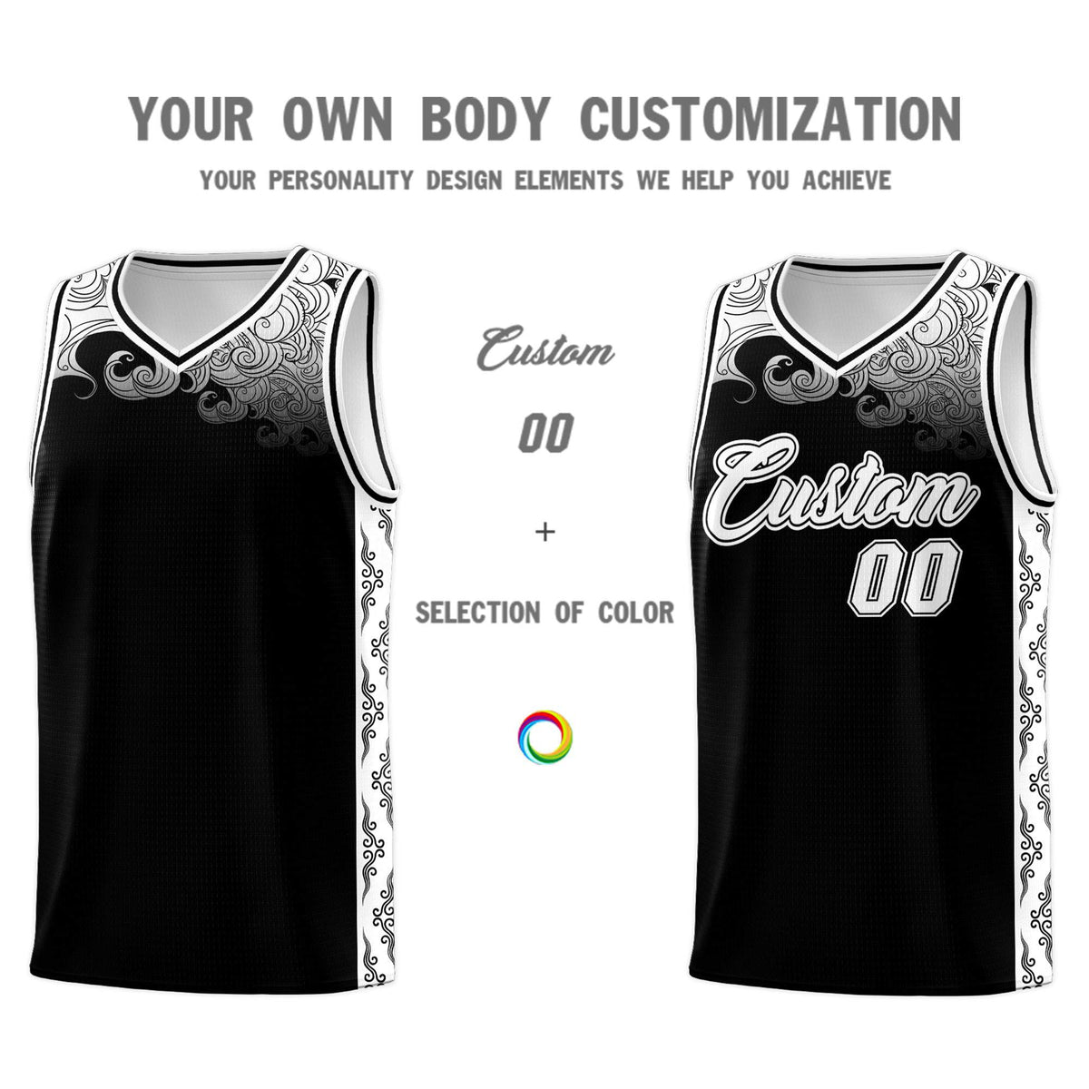 Custom Black Personalized Cloud Pattern Sports Kits Uniform Basketball Jersey|KXKSHOP