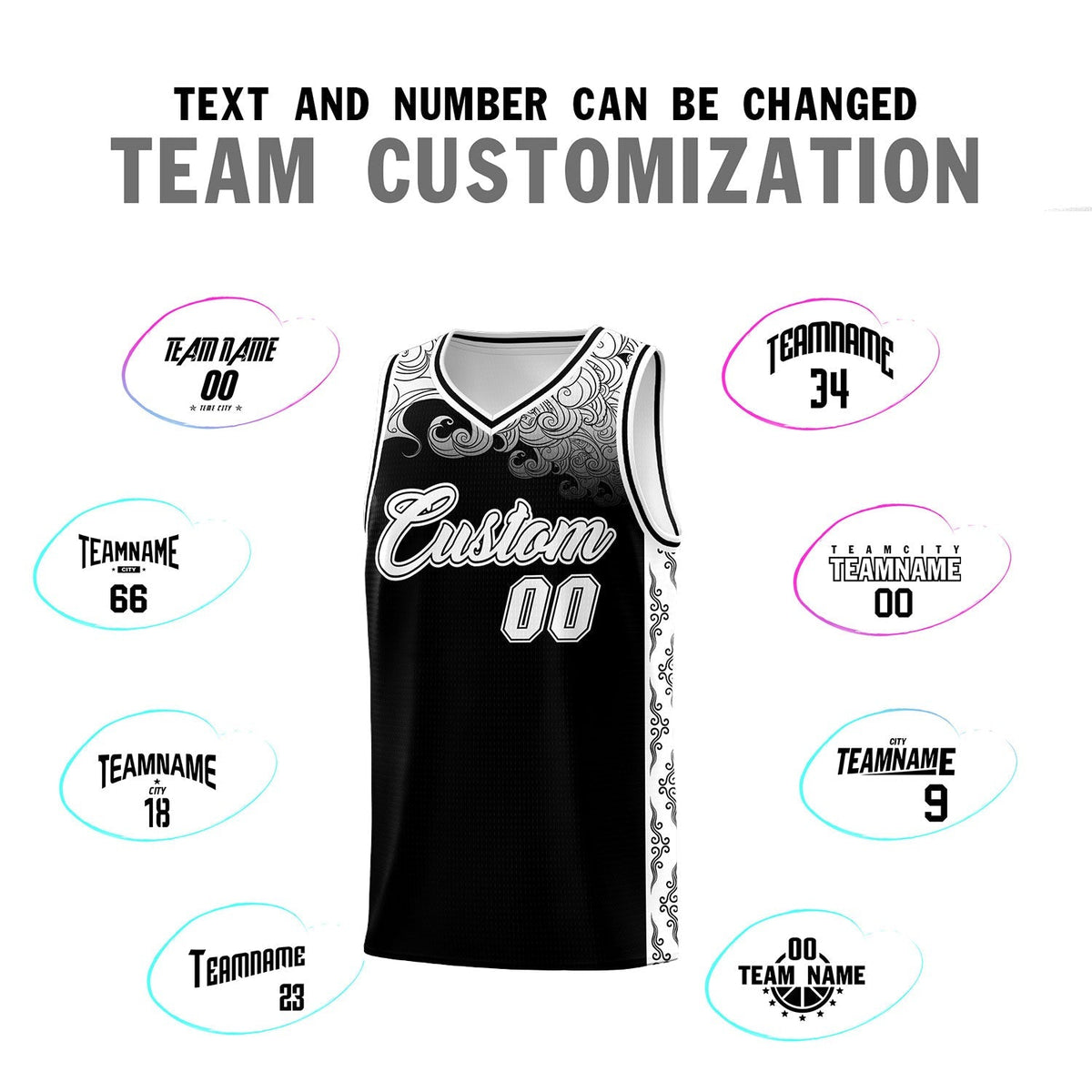 Custom Black Personalized Cloud Pattern Sports Kits Uniform Basketball Jersey|KXKSHOP
