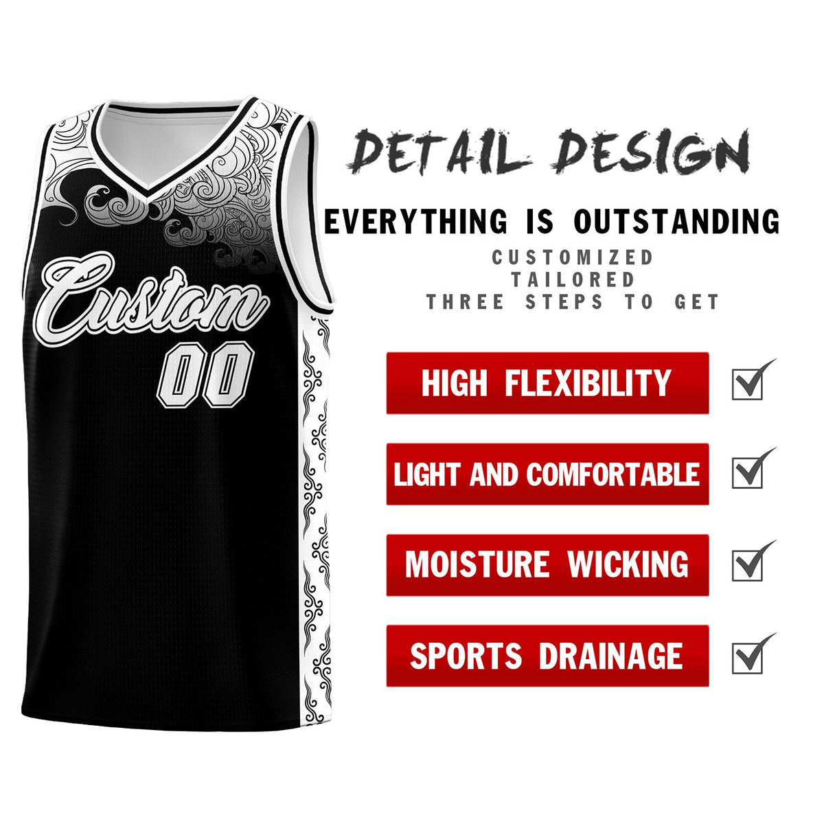 Custom Black Personalized Cloud Pattern Sports Kits Uniform Basketball Jersey|KXKSHOP