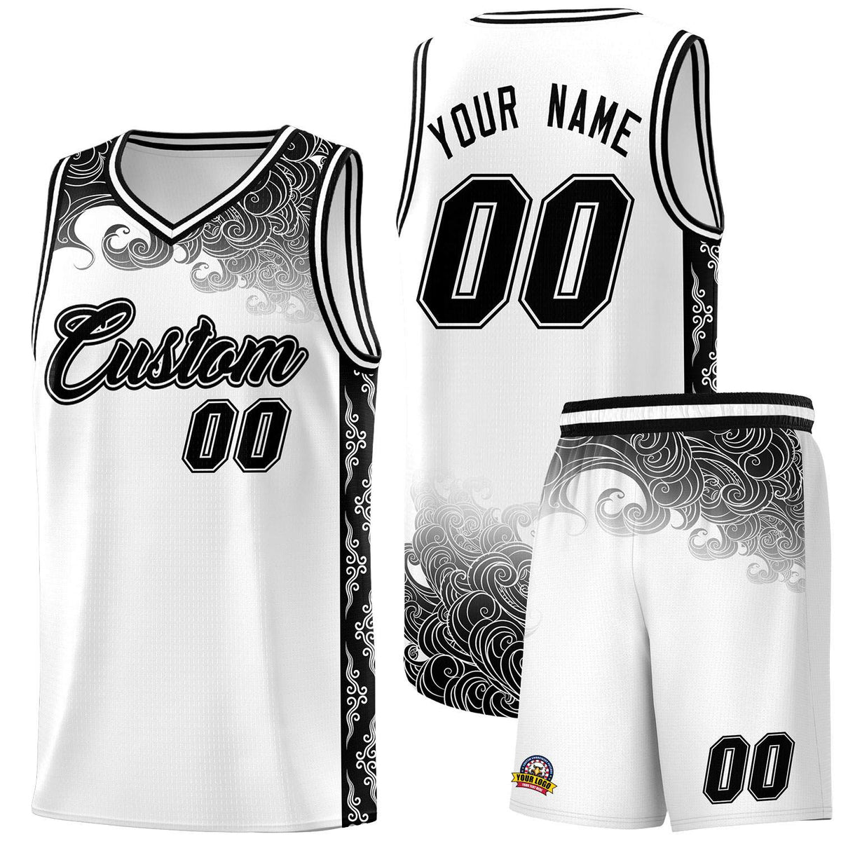 Custom White Personalized Cloud Pattern Sports Kits Uniform Basketball Jersey|KXKSHOP