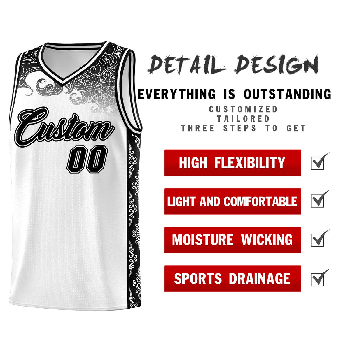 Custom White Personalized Cloud Pattern Sports Kits Uniform Basketball Jersey|KXKSHOP