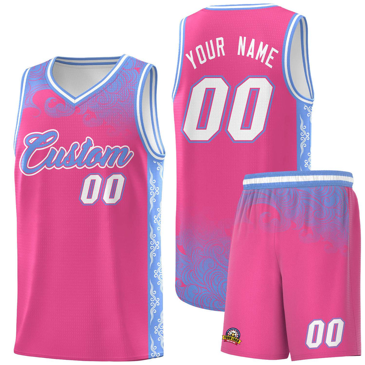 Custom Pink Personalized Cloud Pattern Sports Kits Uniform Basketball Jersey|KXKSHOP
