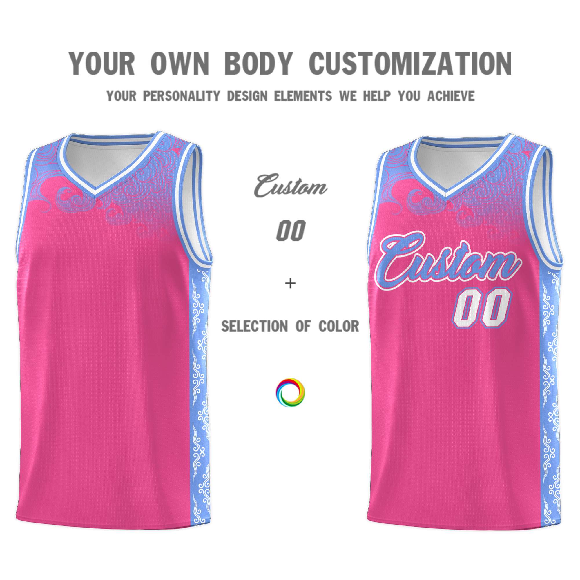 Custom Pink Personalized Cloud Pattern Sports Kits Uniform Basketball Jersey|KXKSHOP
