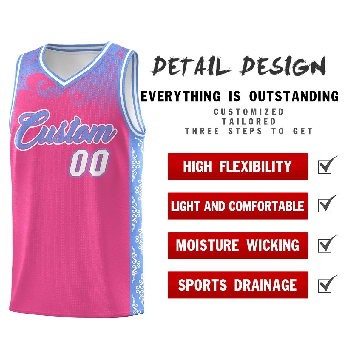 Custom Pink Personalized Cloud Pattern Sports Kits Uniform Basketball Jersey|KXKSHOP