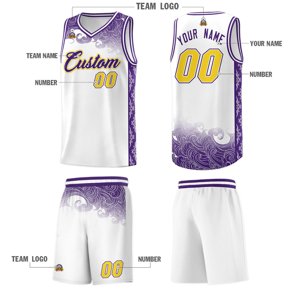 Custom White Personalized Cloud Pattern Sports Kits Uniform Basketball Jersey|KXKSHOP