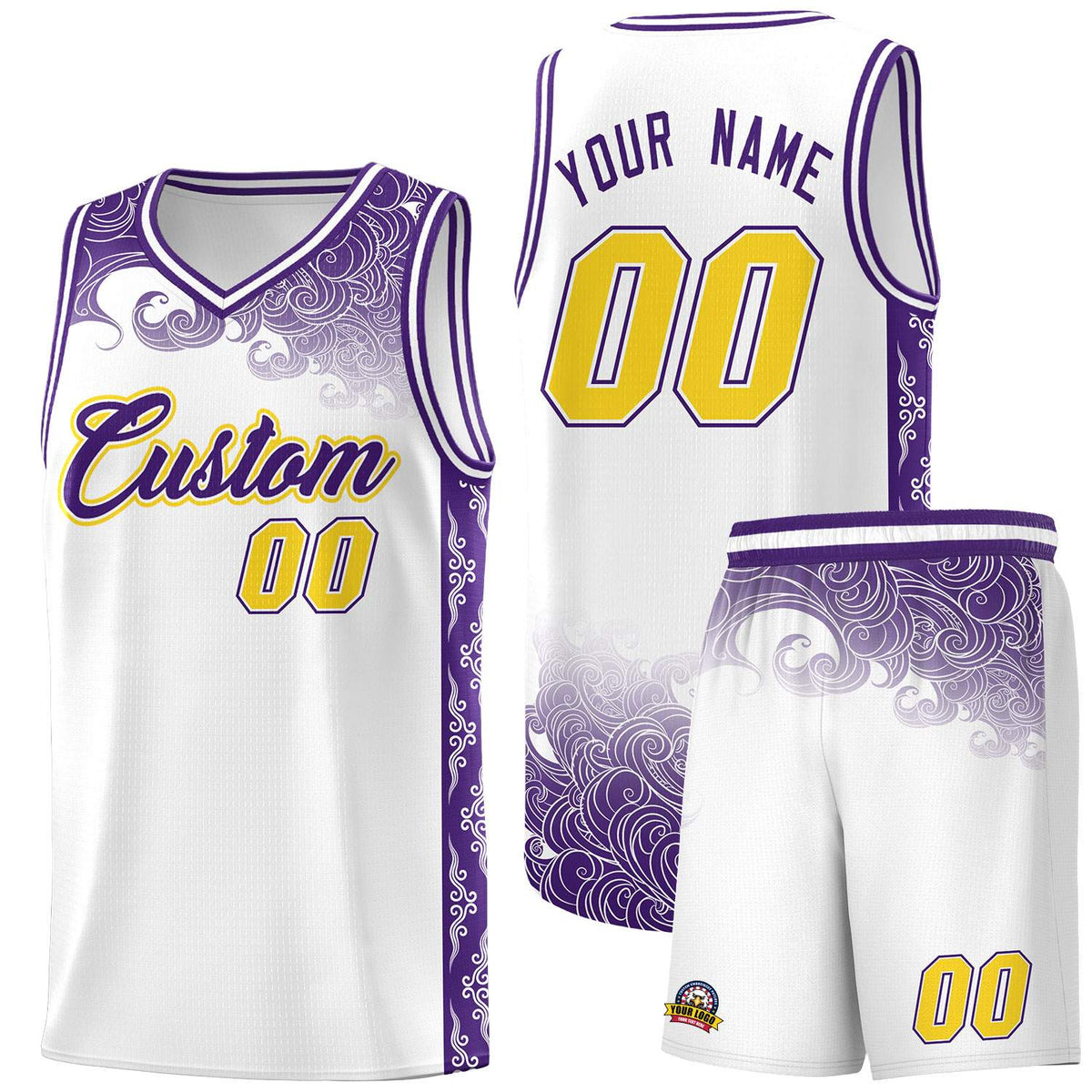 Custom White Personalized Cloud Pattern Sports Kits Uniform Basketball Jersey|KXKSHOP
