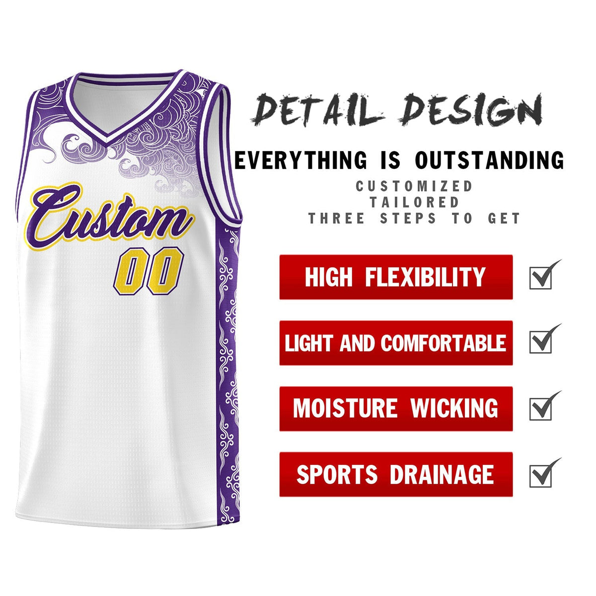 Custom White Personalized Cloud Pattern Sports Kits Uniform Basketball Jersey|KXKSHOP