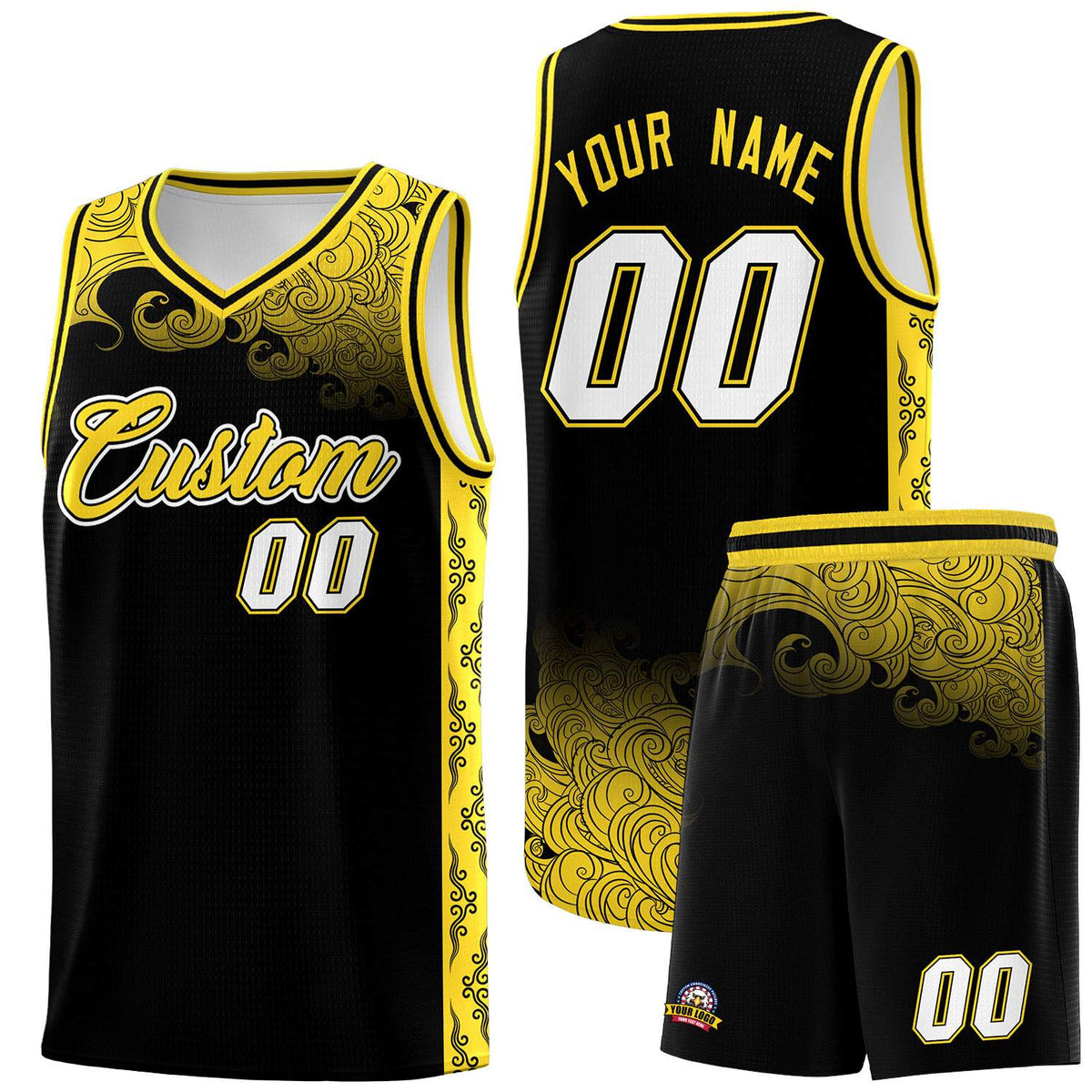 Custom Black Personalized Cloud Pattern Sports Kits Uniform Basketball Jersey|KXKSHOP