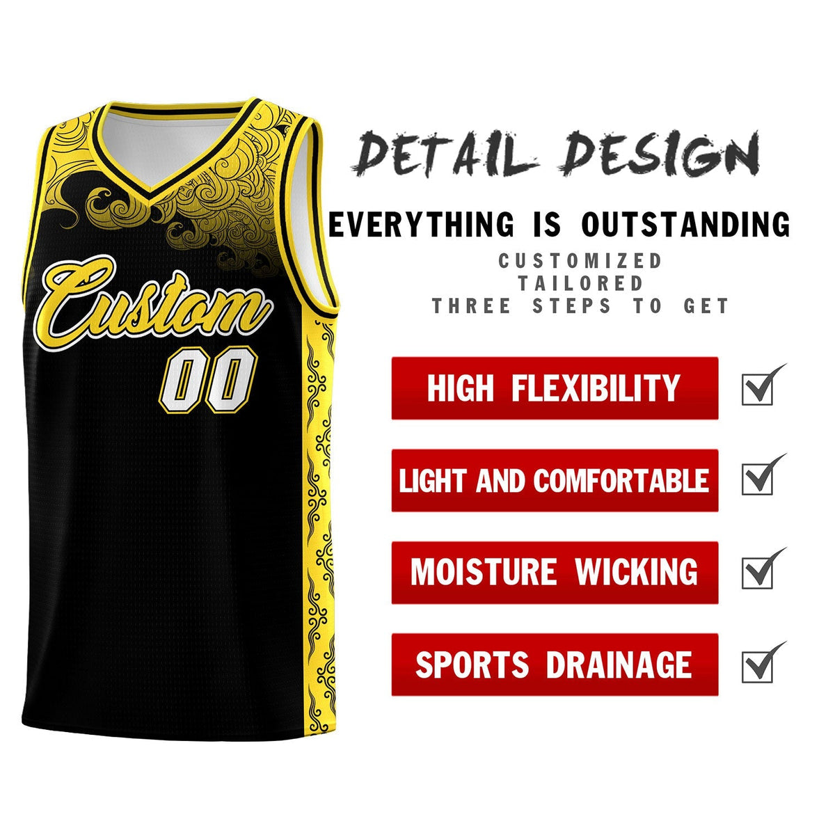 Custom Black Personalized Cloud Pattern Sports Kits Uniform Basketball Jersey|KXKSHOP