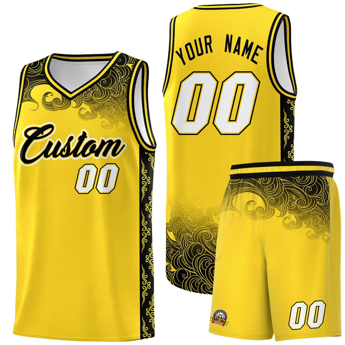 Custom Gold Personalized Cloud Pattern Sports Kits Uniform Basketball Jersey|KXKSHOP